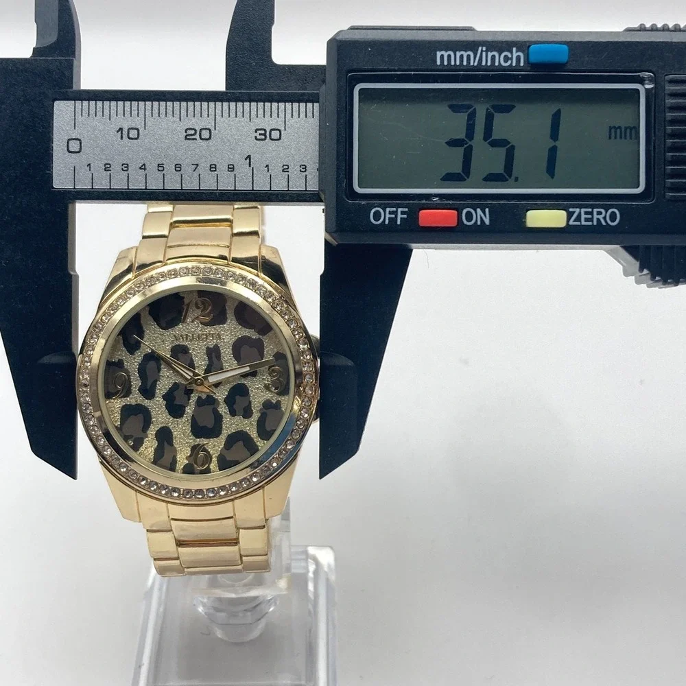 Valletta Women's Watch 35mm Leopard Print Gold Tone Crystals New Battery 7.5